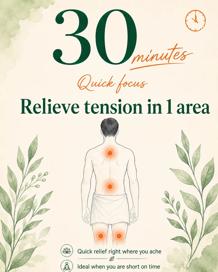 30 minutes — Focused care on one tired area, for when you need a quick session and time is short.