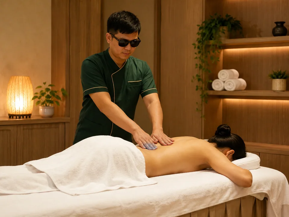 Kỹ thuật viên Tâm Đắc chăm sóc vùng lưng và thắt lưng cho khách